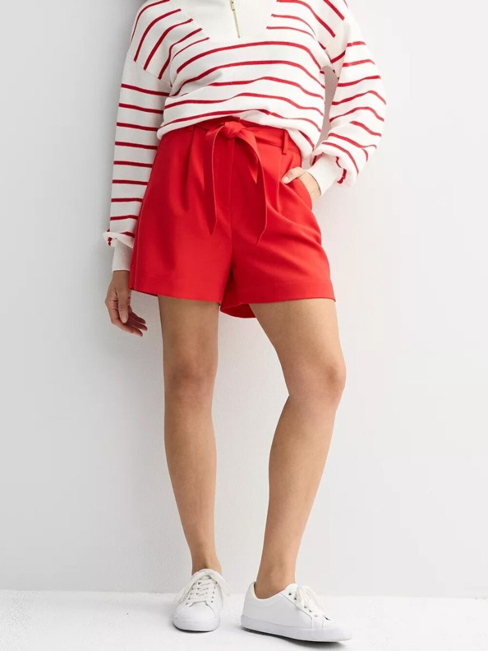 NWT Draper James Twill Belted Shorts 4" Dressy High Waist Red Size Medium M NEW - Picture 1 of 11